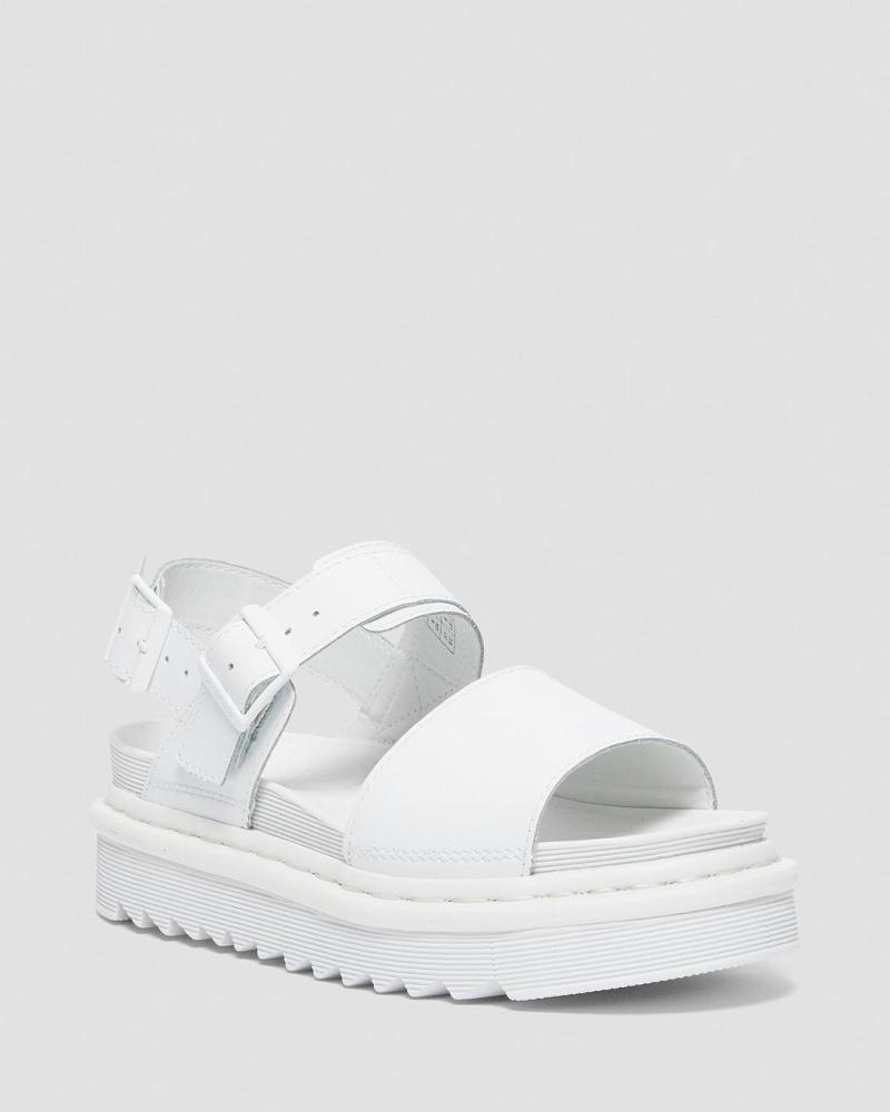 White Women\'s Dr Martens Voss Mono Hydro Leather Gladiator Sandals | CA 304XYU